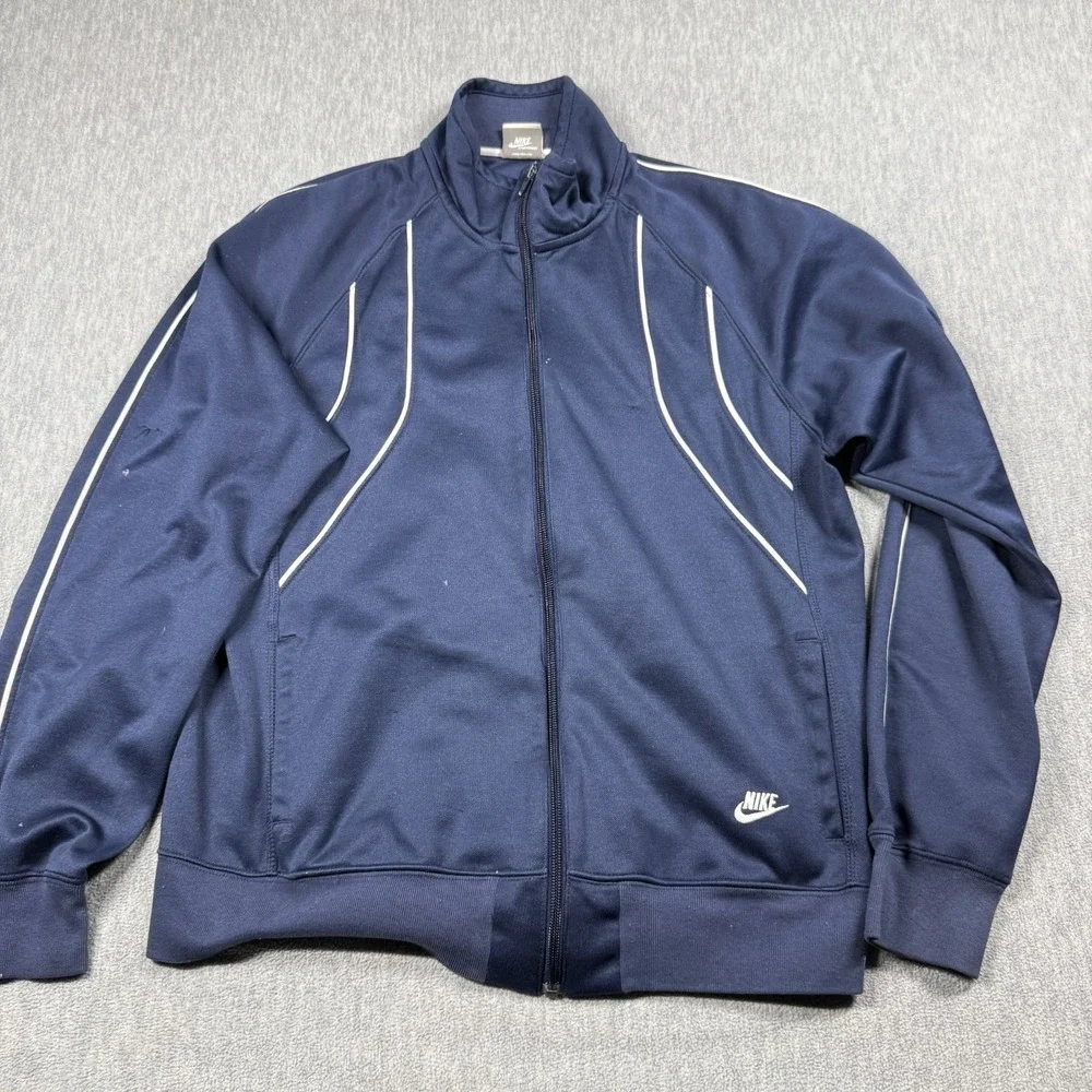 Nike Jacket Mens Medium Blue Full Zip Track Jacket Sportswear Piping Striped Ath